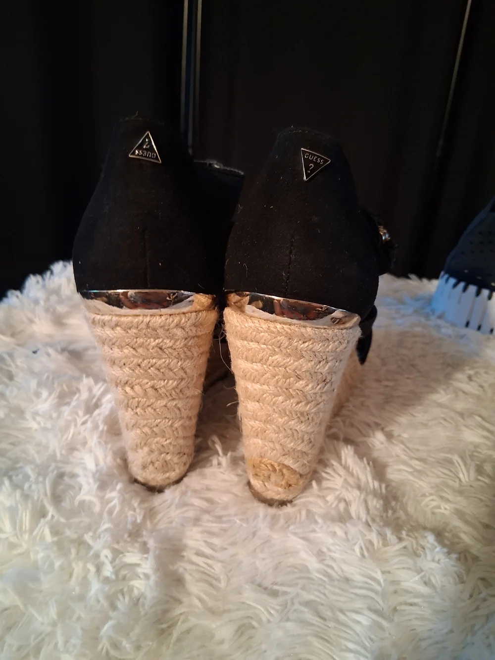 Guess Black Wedge Sandals with Front Zip Accent